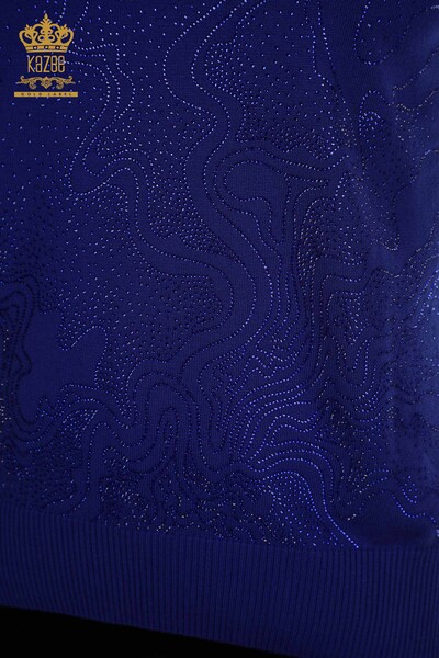 Женский вязаный свитер оптом сакс с вышивкой камнем - 30659 | КАZEE - Thumbnail