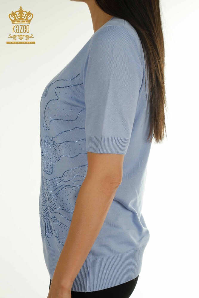 Женский вязаный свитер оптом с синей вышивкой - 30659 | КАZEE - 6