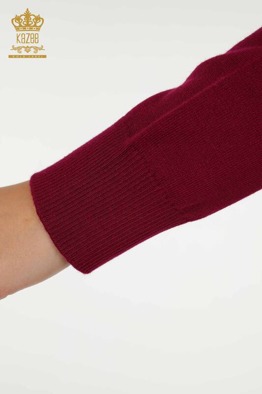 Женский вязаный свитер оптом с каменной вышивкой Сиреневый - 30594 | КАZEE