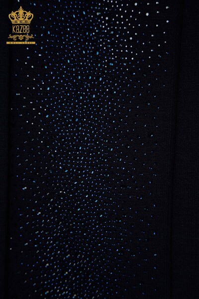 Женский вязаный свитер оптом с вышивкой камнями темно-синий - 30761 | КАZEE - Thumbnail (2)
