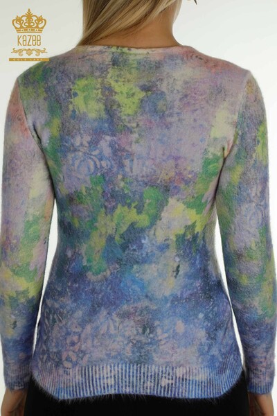 Женский вязаный свитер оптом с цифровой вышивкой камнями - 40026 | КАZEE - Thumbnail