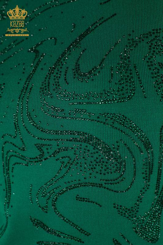 Женский вязаный свитер оптом с вышивкой камнями, зеленый - 30594 | КАZEE