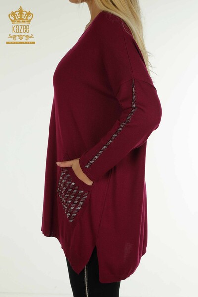 Женский вязаный свитер с карманами оптом, фиолетовый - 30591 | КАZEE - Thumbnail