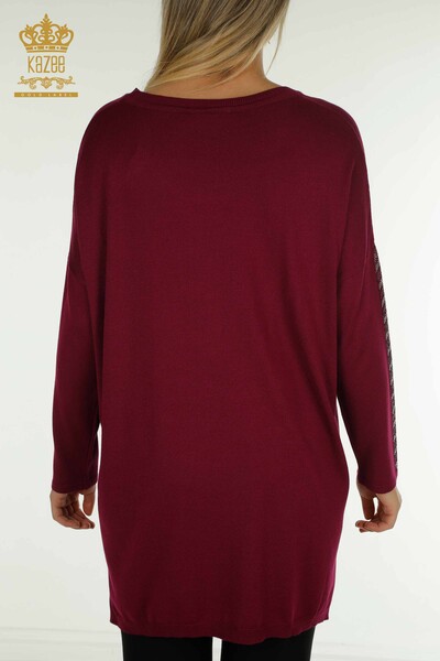 Женский вязаный свитер с карманами оптом, фиолетовый - 30591 | КАZEE - Thumbnail