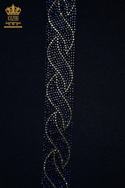 Женский вязаный свитер оптом с карманами темно-синего цвета - 30622 | КAZEE - Thumbnail