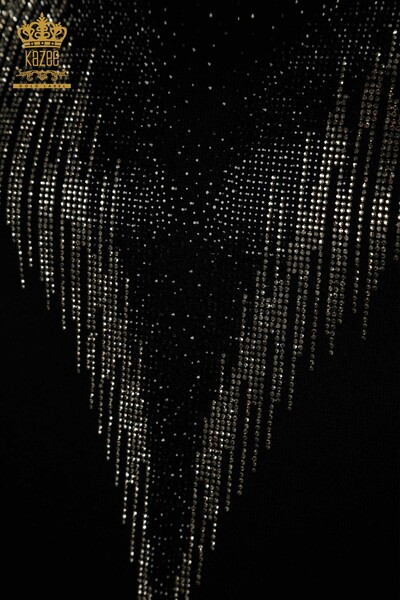 Женский вязаный свитер оптом, черный с вышивкой хрустальными камнями - 30330 | КАZEE - Thumbnail