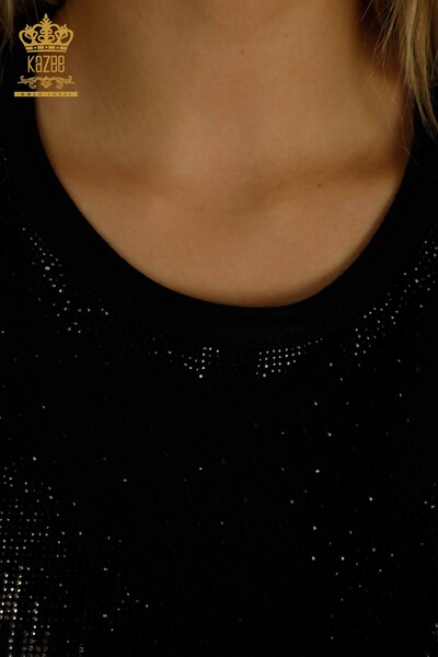 Женский вязаный свитер оптом, черный с вышивкой хрустальными камнями - 30330 | КАZEE - Thumbnail
