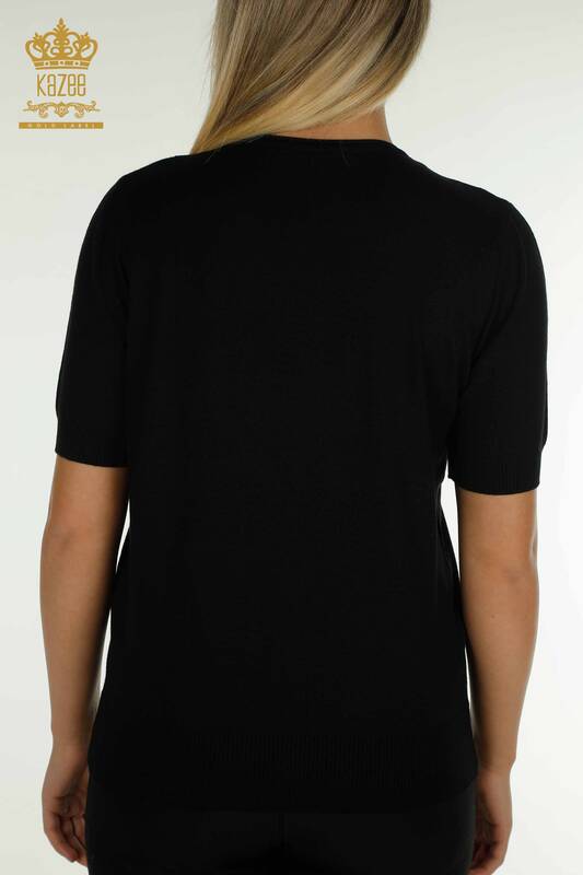 Женский вязаный свитер оптом, черный с вышивкой хрустальными камнями - 30330 | КАZEE