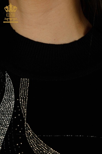 Женский вязаный свитер оптом, черный с вышивкой хрустальными камнями - 30469 | КАZEE - Thumbnail
