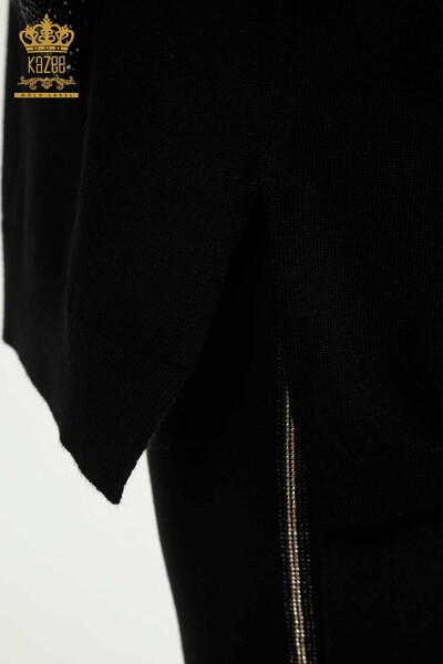Женский вязаный свитер оптом, черный с вышивкой кристаллами - 30602 | КAZEE - Thumbnail