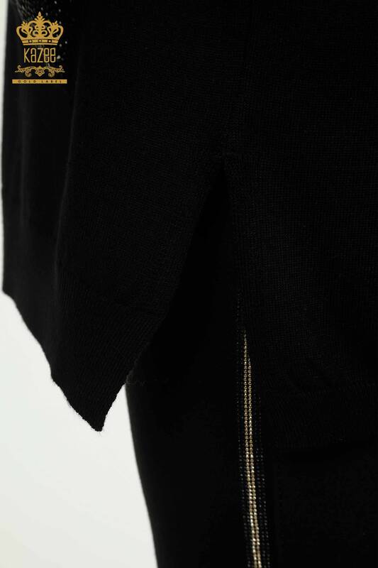Женский вязаный свитер оптом, черный с вышивкой кристаллами - 30602 | КAZEE