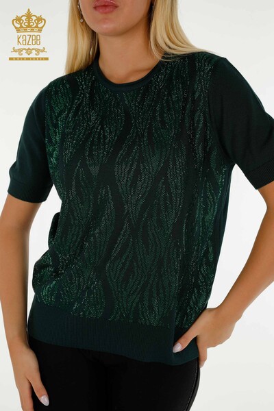 Женский вязаный свитер оптом с вышивкой кристаллами камня Нефти - 30332 | КАZEE - Thumbnail