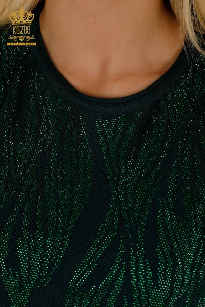 Женский вязаный свитер оптом с вышивкой кристаллами камня Нефти - 30332 | КАZEE - Thumbnail