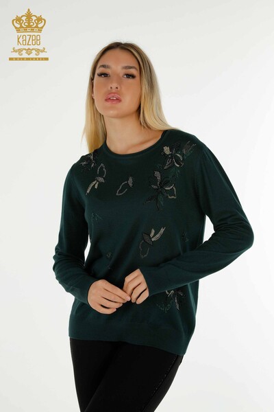 Женский вязаный свитер оптом с вышивкой кристаллами камня Нефти - 30467 | КАZEE - Thumbnail