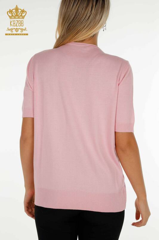 Женский вязаный свитер оптом с вышивкой кристаллами розового цвета - 30332 | КАZEE