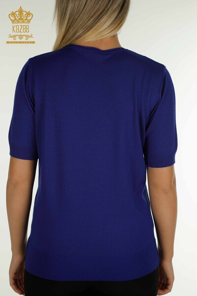 Женский вязаный свитер оптом Сакс с вышивкой хрустальным камнем - 30330 | КAZEE - 7