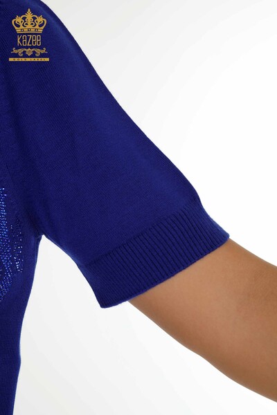 Женский вязаный свитер оптом Сакс с вышивкой кристаллическим камнем - 30332 | КАZEE - Thumbnail