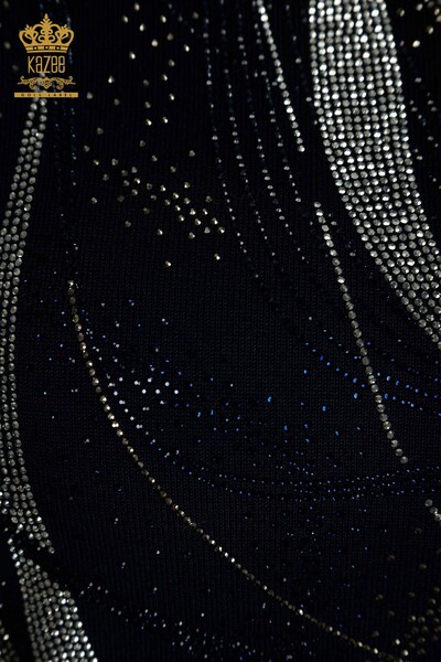 Женский вязаный свитер оптом с вышивкой кристаллами темно-синего цвета - 30469 | КАZEE - Thumbnail (2)