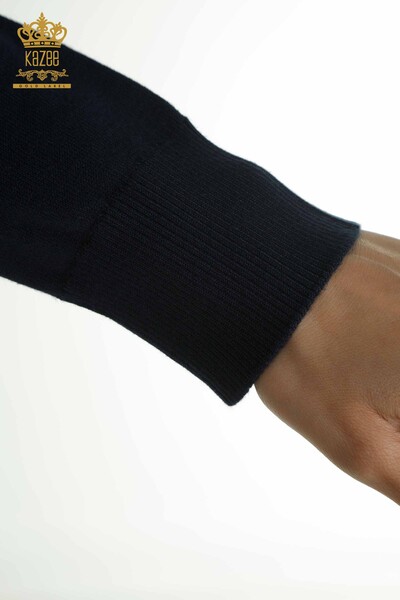 Женский вязаный свитер оптом с вышивкой кристаллами темно-синего цвета - 30469 | КАZEE - Thumbnail