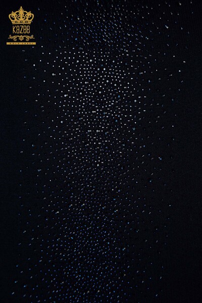 Женский вязаный свитер оптом с вышивкой кристаллами темно-синего цвета - 30602 | КАZEE - Thumbnail