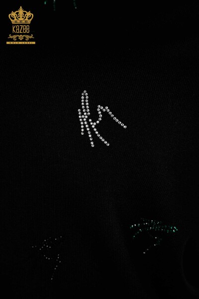 Женский вязаный свитер оптом, черный с вышивкой цветными камнями - 30327 | КАZEE - Thumbnail