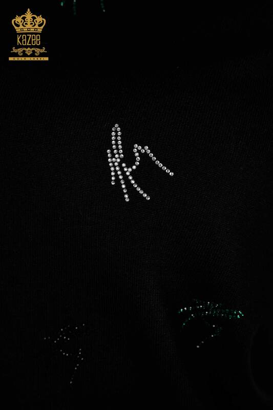Женский вязаный свитер оптом, черный с вышивкой цветными камнями - 30327 | КАZEE