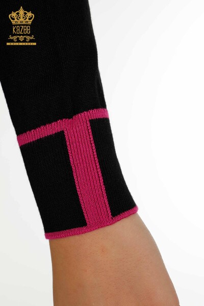 Женский вязаный свитер оптом с цветным карманом цвета фуксии - 30108 | КАZEE - Thumbnail