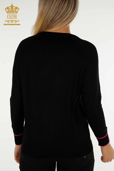 Женский вязаный свитер оптом с цветным карманом цвета фуксии - 30108 | КАZEE - Thumbnail
