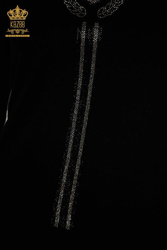 Женский вязаный свитер с круглым вырезом оптом, черный - 30457 | КАZEE
