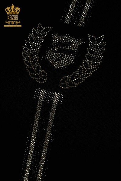 Женский вязаный свитер с круглым вырезом оптом, черный - 30457 | КАZEE - Thumbnail