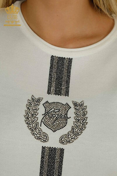 Женский трикотажный свитер оптом с круглым вырезом цвета экрю - 30457 | КАZEE - 3