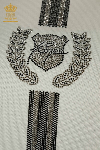 Женский трикотажный свитер оптом с круглым вырезом цвета экрю - 30457 | КАZEE - Thumbnail