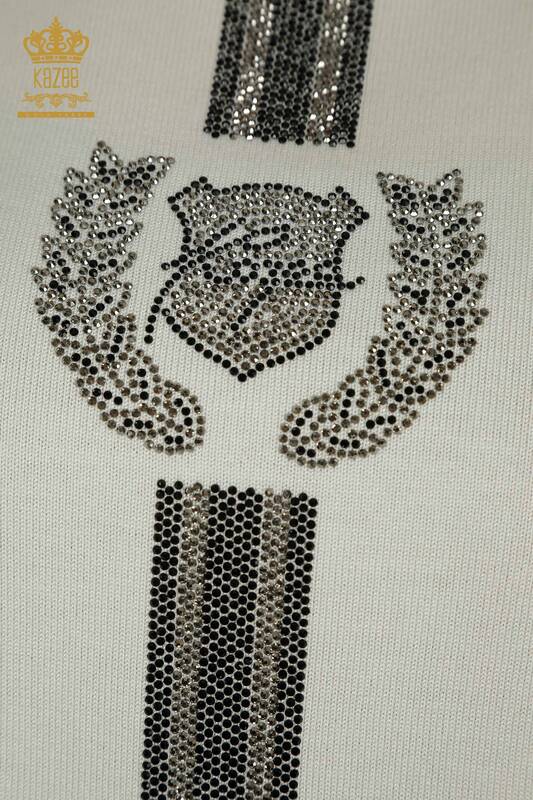 Женский трикотажный свитер оптом с круглым вырезом цвета экрю - 30457 | КАZEE
