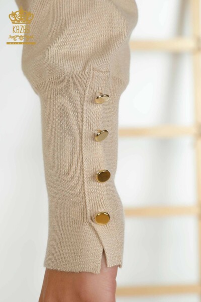 Женский вязаный свитер оптом с круглым вырезом светло-бежевого цвета - 30508 | КАZEE - Thumbnail (2)