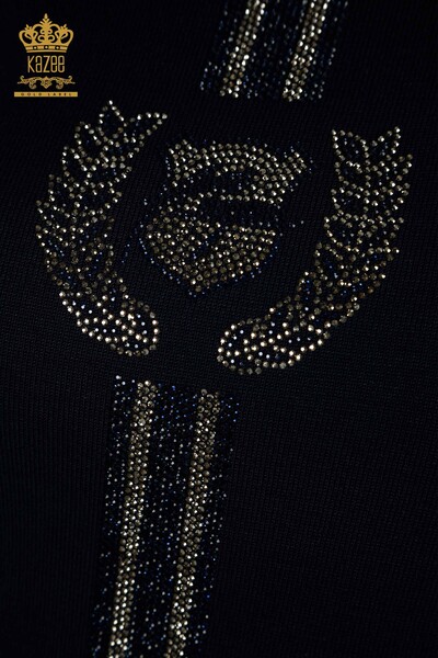 Женский вязаный свитер оптом с круглым вырезом темно-синий - 30457 | КАZEE - 4