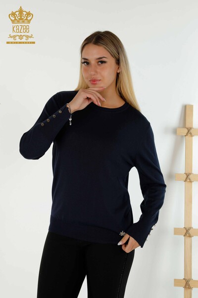 Kazee - Женский свитер с круглым вырезом оптом, темно-синий - 30508 | Кazee