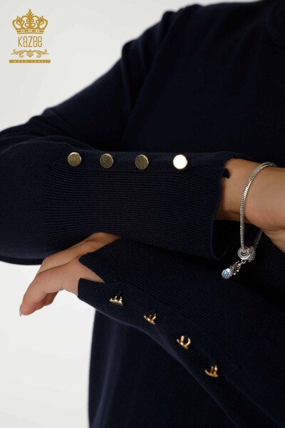 Женский свитер с круглым вырезом оптом, темно-синий - 30508 | Кazee - Thumbnail (2)