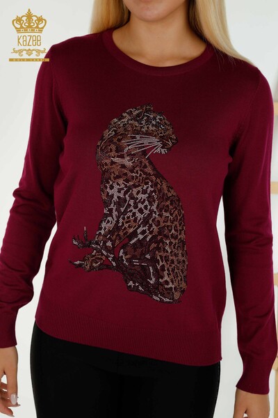 Kazee - Женский вязаный свитер с леопардовым узором оптом, сиреневый - 30595 | КАZEE (1)