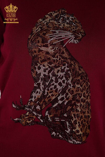 Женский вязаный свитер с леопардовым узором оптом, сиреневый - 30595 | КАZEE - Thumbnail (2)