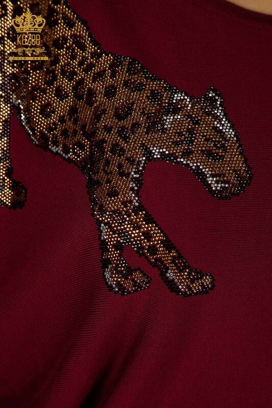 Женский вязаный свитер оптом с леопардовой вышивкой, сиреневый - 30633 | КАZEE