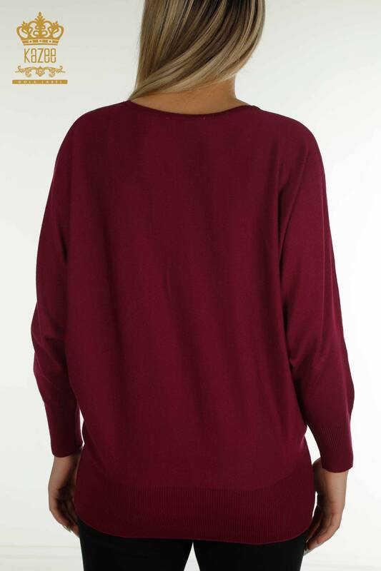 Женский вязаный свитер оптом с леопардовой вышивкой, сиреневый - 30633 | КАZEE