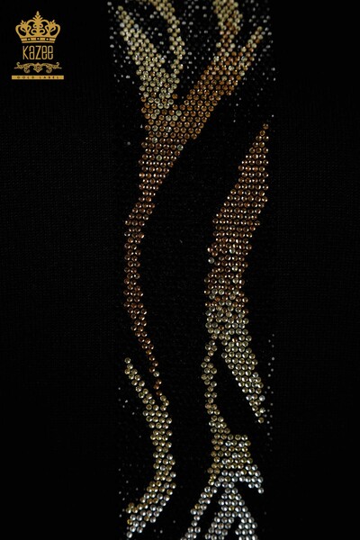 Женский вязаный свитер оптом с леопардовой вышивкой черный - 30324 | КАZEE - Thumbnail