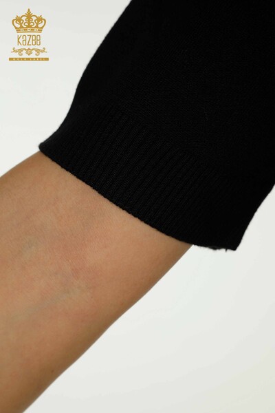 Женский вязаный свитер оптом с леопардовой вышивкой черный - 30329 | КAZEE - Thumbnail