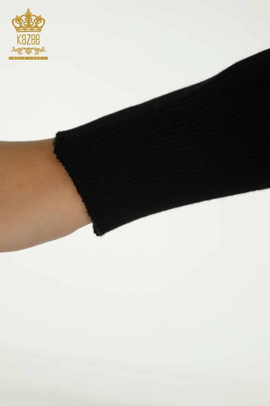 Женский вязаный свитер оптом с леопардовой вышивкой черный - 30633 | КАZEE