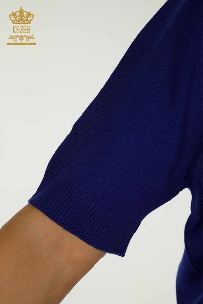 Женский вязаный свитер оптом сакс с леопардовой вышивкой - 30329 | КАZEE - Thumbnail