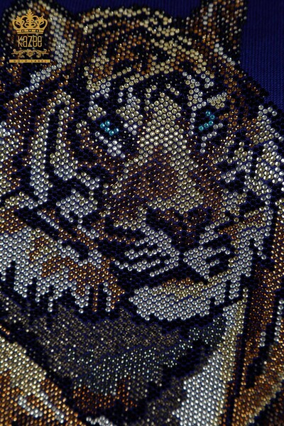 Женский трикотажный свитер Сакс с леопардовой вышивкой оптом - 30747 | КАZEE - Thumbnail