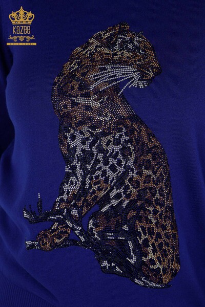 Женские трикотажные свитера сакс с леопардовым узором оптом - 30595 | КАZEE - Thumbnail (2)