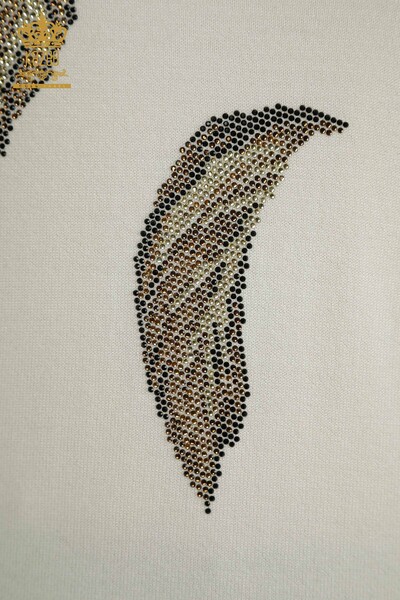 Женский трикотажный свитер с рисунком листьев экрю оптом - 30477 | КАZEE - Thumbnail (2)