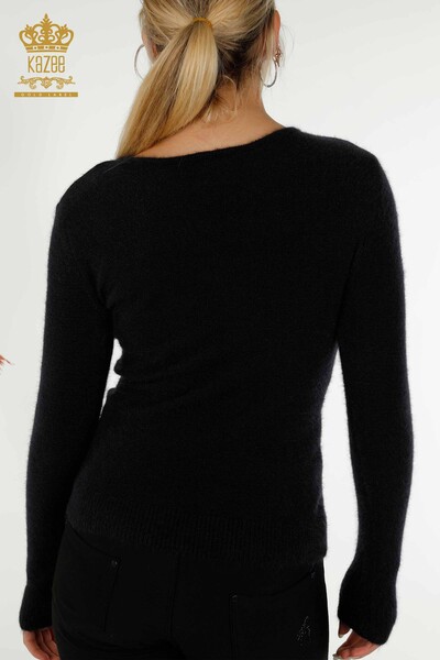 Женский вязаный свитер с логотипом из ангоры темно-синий оптом - 18432 | КАZEE - Thumbnail