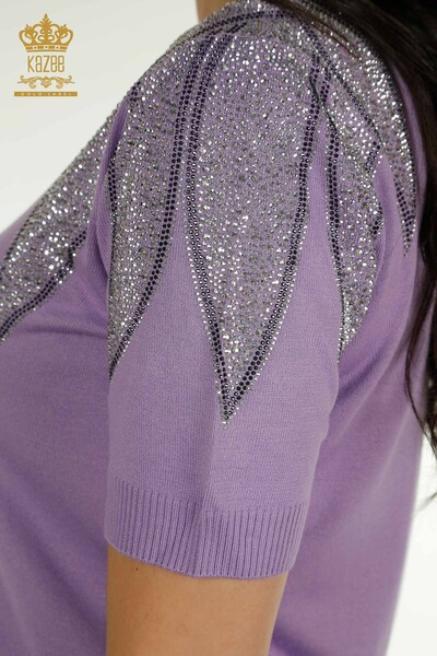 Женский вязаный свитер оптом с вышивкой камнями, сиреневый - 30792 | КАZEE - Thumbnail